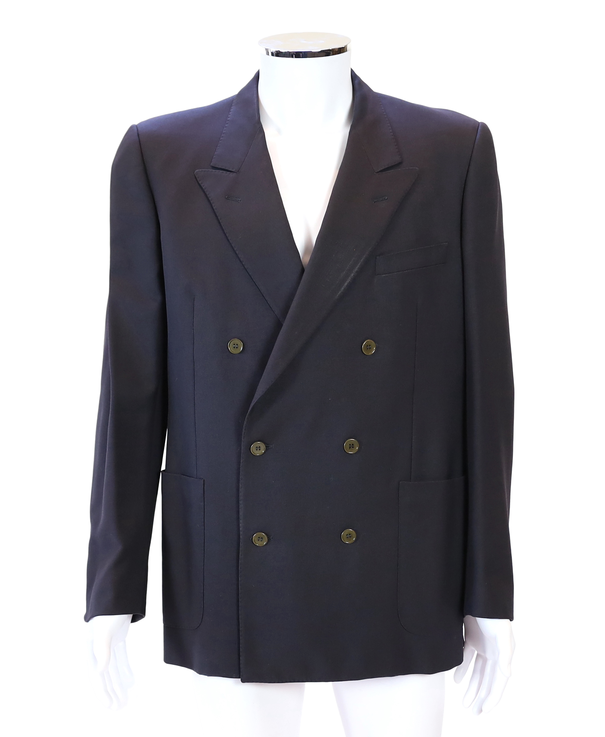 A Saint Laurent rive gauche gentlemen's navy blue double breasted blazer, approx size 42